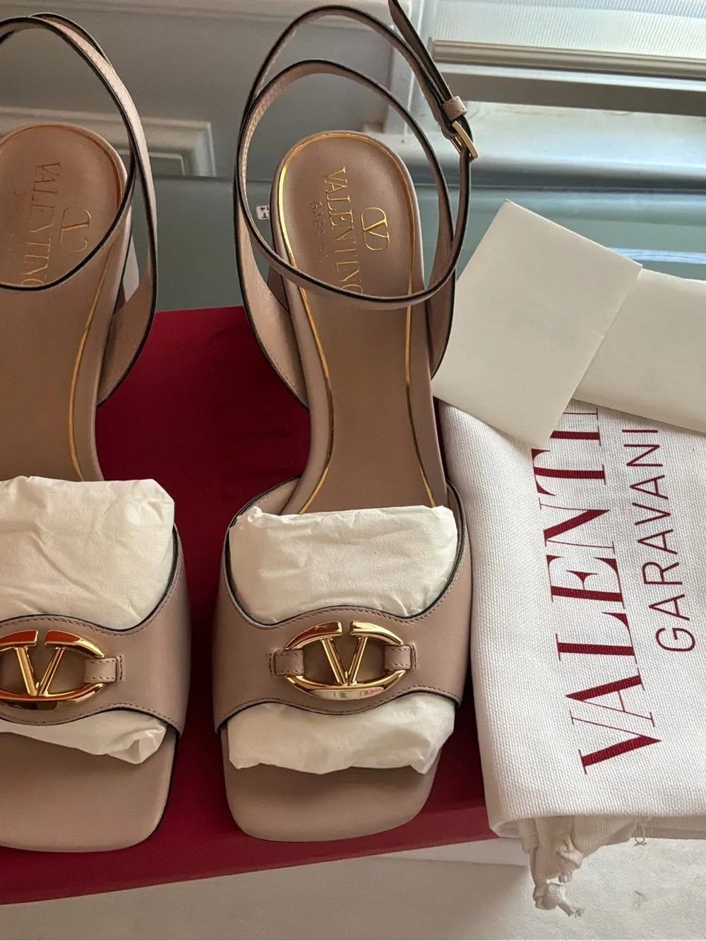 Valentino Garavani Nude Blush Leather Ankle-Strap Block Heels